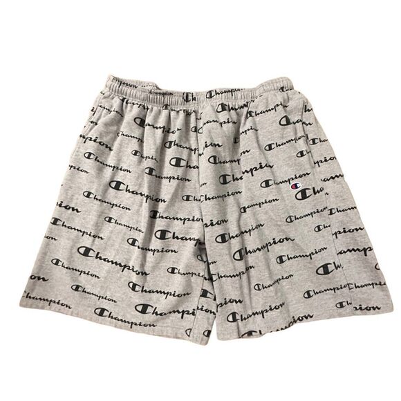 Champion ~ Mens Grey Loungewear shorts ~ all over logo print ~ size XXL - Picture 2 of 9